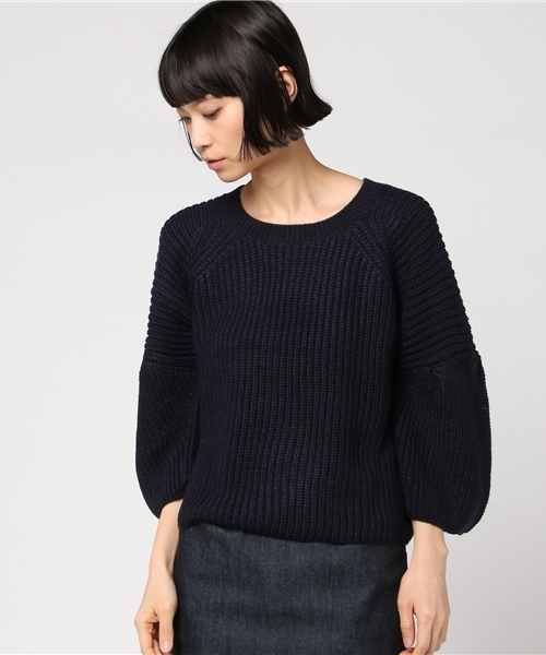 mysty woman（ミスティウーマン）の「アクリルウール畦編み袖タックプルオーバー（ニット/セーター・レディース・アイボリー/ブル－グレ－/ベージュ/ネイビー・FREE）」の13枚目の写真