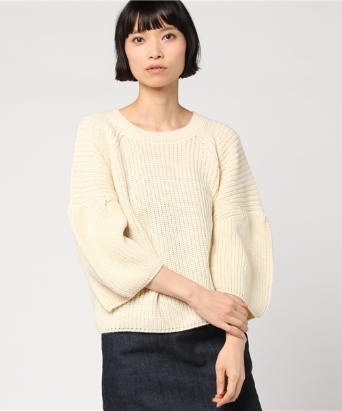 mysty woman（ミスティウーマン）の「アクリルウール畦編み袖タックプルオーバー（ニット/セーター・レディース・アイボリー/ブル－グレ－/ベージュ/ネイビー・FREE）」の14枚目の写真