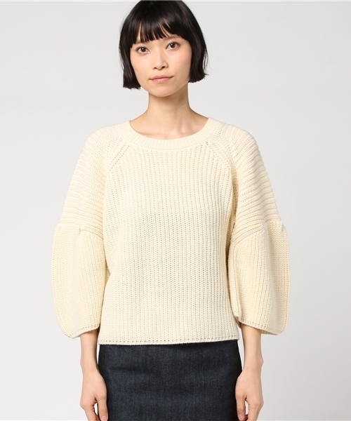 mysty woman（ミスティウーマン）の「アクリルウール畦編み袖タックプルオーバー（ニット/セーター・レディース・アイボリー/ブル－グレ－/ベージュ/ネイビー・FREE）」の5枚目の写真