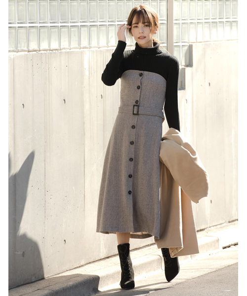 Re Edit リエディ の ベルト付きウエストマークベアワンピース ワンピース Wear