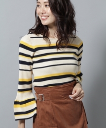 Andemiu | 【WEB限定】ボーダーソデフリルニット781503(ニット/セーター)