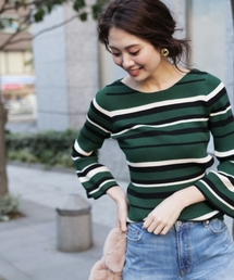 Andemiu | 【WEB限定】ボーダーソデフリルニット781503(ニット/セーター)