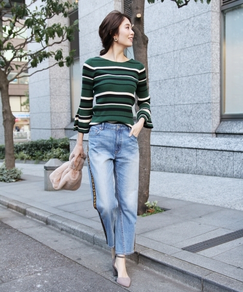 Andemiu(アンデミュウ)の「【WEB限定】ボーダーソデフリルニット781503(ニット/セーター・レディース・グリーン/イエロー/オフホワイト/ブラック・FREE)」の8枚目の写真