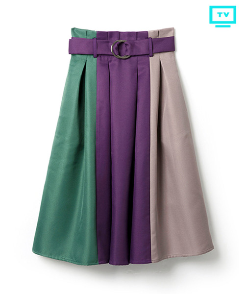 REDYAZEL（レディアゼル）の「【TVオンエアー】カラーブロック配色スカート　◆（スカート・レディース・パープル/イエロー/グリーン/ネイビー/カーキ・SMALL/MEDIUM）」の4枚目の写真
