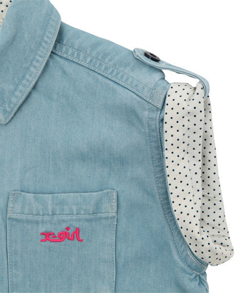 X-girl Stages（エックスガールステージス）の「DENIM  S/S  SHIRT (12M～3T)（シャツ/ブラウス・キッズ・インディゴブルー/ライトブルー・12M/2T/3T）」の5枚目の写真