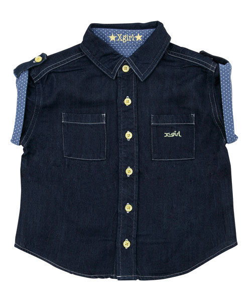 X-girl Stages（エックスガールステージス）の「DENIM  S/S  SHIRT (12M～3T)（シャツ/ブラウス・キッズ・インディゴブルー/ライトブルー・12M/2T/3T）」の6枚目の写真
