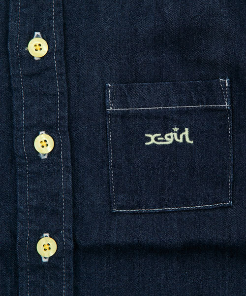 X-girl Stages（エックスガールステージス）の「DENIM  S/S  SHIRT (12M～3T)（シャツ/ブラウス・キッズ・インディゴブルー/ライトブルー・12M/2T/3T）」の7枚目の写真