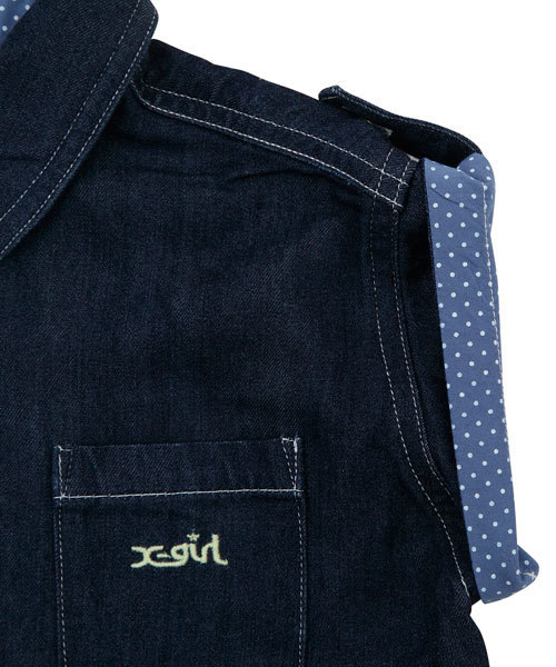 X-girl Stages（エックスガールステージス）の「DENIM  S/S  SHIRT (12M～3T)（シャツ/ブラウス・キッズ・インディゴブルー/ライトブルー・12M/2T/3T）」の8枚目の写真