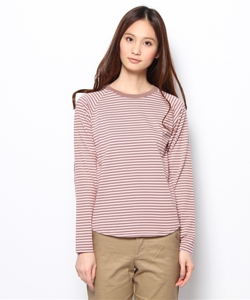 BEAMS BOY（ビームスボーイ）の「BEAMS BOY / 5mmボーダーエルボーパッチベースボールT② 0856CL（Tシャツ/カットソー・レディース・ダークグリーン/ネイビー/ライトブラウン・ONE SIZE）」の4枚目の写真