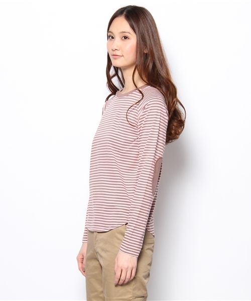 BEAMS BOY（ビームスボーイ）の「BEAMS BOY / 5mmボーダーエルボーパッチベースボールT② 0856CL（Tシャツ/カットソー・レディース・ダークグリーン/ネイビー/ライトブラウン・ONE SIZE）」の5枚目の写真