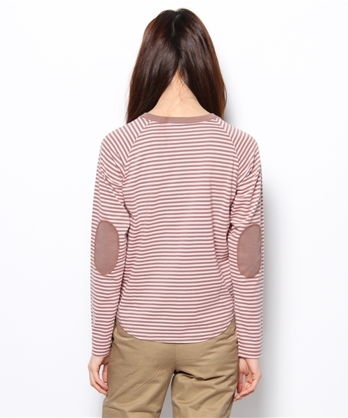 BEAMS BOY（ビームスボーイ）の「BEAMS BOY / 5mmボーダーエルボーパッチベースボールT② 0856CL（Tシャツ/カットソー・レディース・ダークグリーン/ネイビー/ライトブラウン・ONE SIZE）」の6枚目の写真