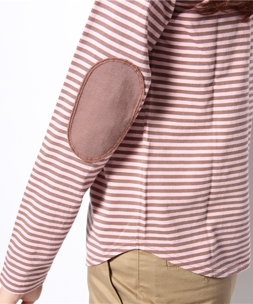 BEAMS BOY（ビームスボーイ）の「BEAMS BOY / 5mmボーダーエルボーパッチベースボールT② 0856CL（Tシャツ/カットソー・レディース・ダークグリーン/ネイビー/ライトブラウン・ONE SIZE）」の8枚目の写真