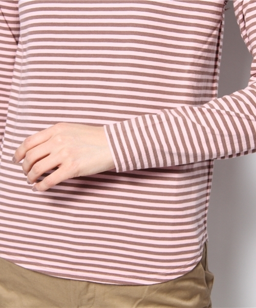 BEAMS BOY（ビームスボーイ）の「BEAMS BOY / 5mmボーダーエルボーパッチベースボールT② 0856CL（Tシャツ/カットソー・レディース・ダークグリーン/ネイビー/ライトブラウン・ONE SIZE）」の9枚目の写真