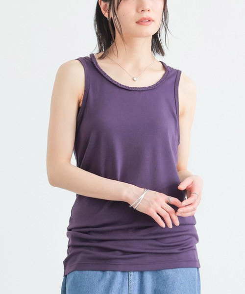 osharewalker(オシャレウォーカー)の「三つ編みロングタンクトップ(タンクトップ・レディース・チャコールグレー/ブラック/ブラウン/ホワイト×ブラック/ホワイト×グレー/グレー系その他/ブルーグリーン/プラム/グレー系その他2/ロイヤルブルー/ラベンダー・FREE)」の11枚目の写真