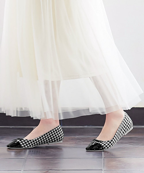 KOBE LETTUCE(コウベレタス)の「バイカラースクエアトゥバレエパンプス(バレエシューズ・レディース・ブラック/ベージュ/パープル/ピンク系その他/チェック/ホワイト系その他/ピンク・LL/S/M/L)」の7枚目の写真