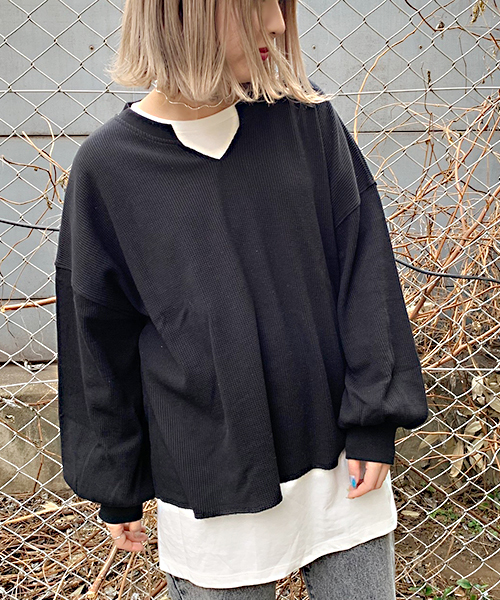 apres jour（アプレジュール）の「ワッフル無地トップス【ZOZOTOWN限定アイテム】（Tシャツ/カットソー・レディース・ブラック/ピンクベージュ/ライトベージュ・フリー）」の5枚目の写真