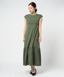 天竺フレンチスリーブギャザーマキシワンピース