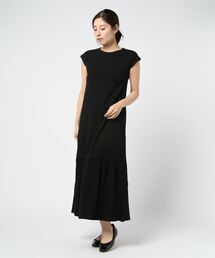 天竺フレンチスリーブギャザーマキシワンピース