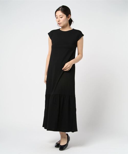 STYLEBLOCK（スタイルブロック）の「天竺フレンチスリーブギャザーマキシワンピース（ワンピース・レディース・ブラック/テラコッタ/カーキ/パープル/ライトベージュ・M）」の2枚目の写真