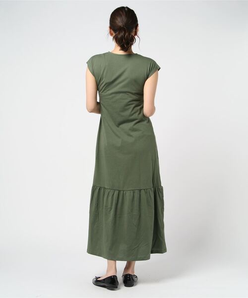 STYLEBLOCK（スタイルブロック）の「天竺フレンチスリーブギャザーマキシワンピース（ワンピース・レディース・ブラック/テラコッタ/カーキ/パープル/ライトベージュ・M）」の7枚目の写真