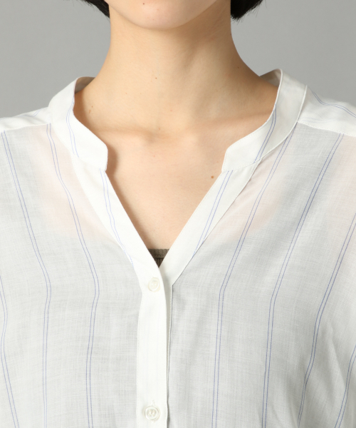 LOWRYS FARM（ローリーズファーム）の「シアーストライプシャツワンピース　831340（ワンピース・レディース・ベージュ/パープル/オフホワイト/ブルー・FREE）」の7枚目の写真