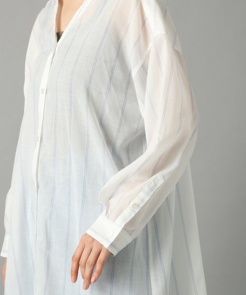 LOWRYS FARM（ローリーズファーム）の「シアーストライプシャツワンピース　831340（ワンピース・レディース・ベージュ/パープル/オフホワイト/ブルー・FREE）」の8枚目の写真