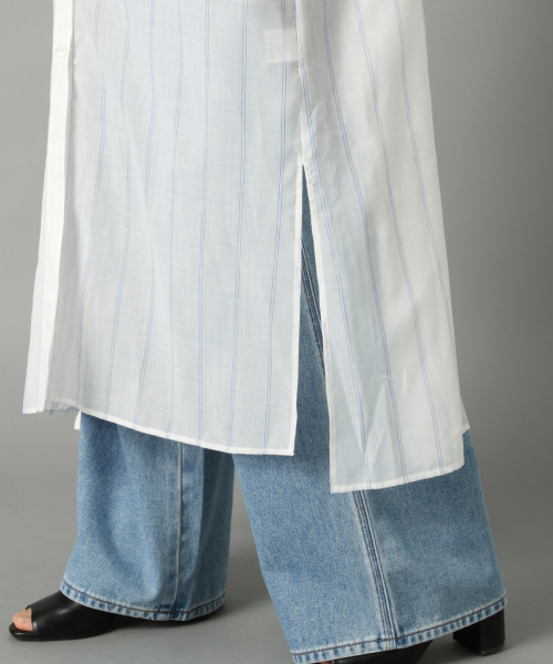 LOWRYS FARM（ローリーズファーム）の「シアーストライプシャツワンピース　831340（ワンピース・レディース・ベージュ/パープル/オフホワイト/ブルー・FREE）」の9枚目の写真