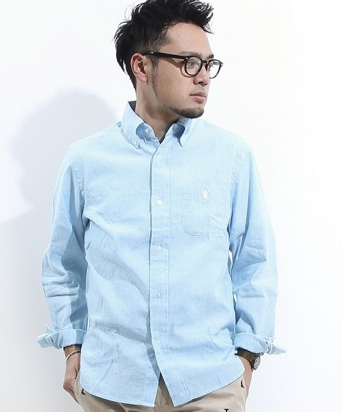 coen（コーエン）の「フレンチリネンシャンブレーBDシャツ（シャツ/ブラウス・メンズ・ホワイト/レッド/ネイビー/ライトブルー・X-SMALL/LARGE/X-LARGE/MEDIUM/SMALL）」の3枚目の写真