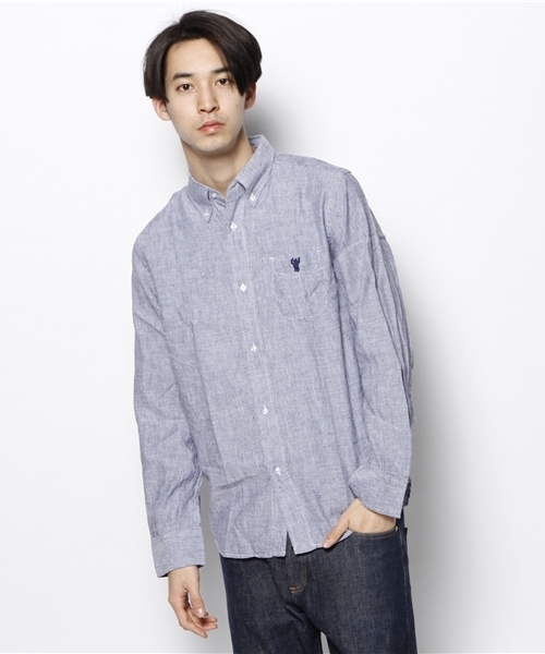 coen（コーエン）の「フレンチリネンシャンブレーBDシャツ（シャツ/ブラウス・メンズ・ホワイト/レッド/ネイビー/ライトブルー・X-SMALL/LARGE/X-LARGE/MEDIUM/SMALL）」の6枚目の写真