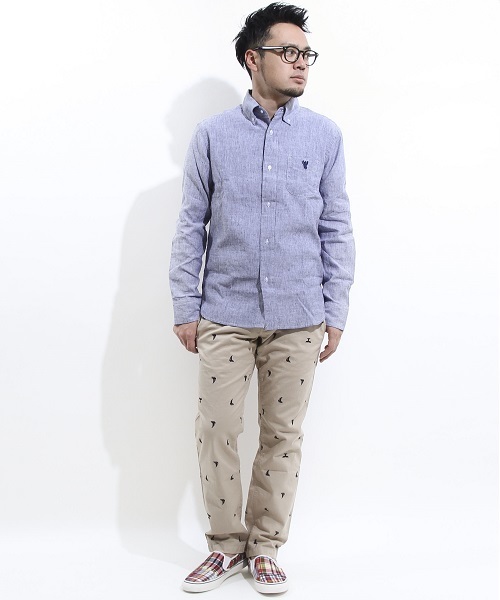 coen（コーエン）の「フレンチリネンシャンブレーBDシャツ（シャツ/ブラウス・メンズ・ホワイト/レッド/ネイビー/ライトブルー・X-SMALL/LARGE/X-LARGE/MEDIUM/SMALL）」の7枚目の写真