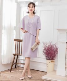 結婚式ワンピースケープスリーブと半袖のアシンメトリー袖、ワンピース