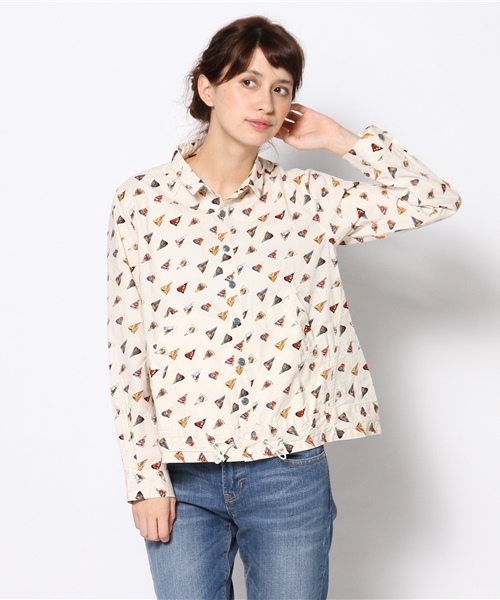 BEAMS BOY（ビームスボーイ）の「BEAMS BOY / ペナントプリント 裾ドローコード（シャツ/ブラウス・レディース・ホワイト/ブルー・ONE SIZE）」の2枚目の写真