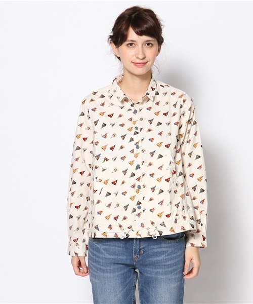 BEAMS BOY（ビームスボーイ）の「BEAMS BOY / ペナントプリント 裾ドローコード（シャツ/ブラウス・レディース・ホワイト/ブルー・ONE SIZE）」の3枚目の写真