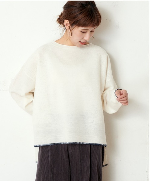 PUAL CE CIN(ピュアルセシン)の「【wool100%】ボートネックプルオーバー(ニット/セーター・レディース・ネイビー/グレー/レッド/アイボリー・FREE)」の1枚目の写真