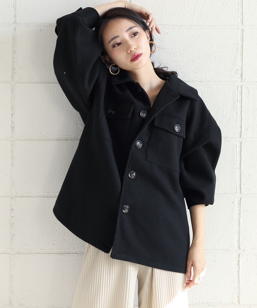 Bou Jeloud(ブージュルード)の「モクフェイクウールCPOシャツジャケット(ミリタリージャケット・レディース・ブラック/モカ/テラコッタ・38)」の1枚目の写真