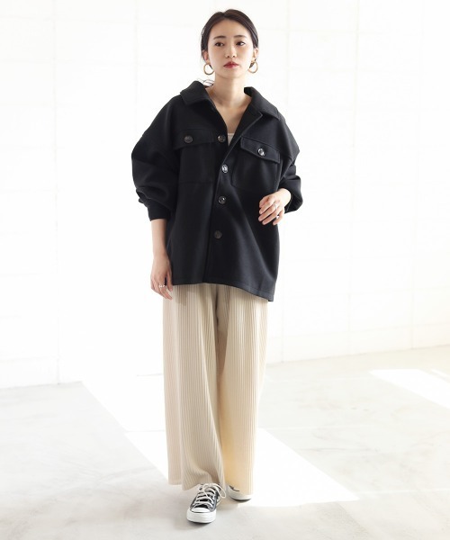 Bou Jeloud(ブージュルード)の「モクフェイクウールCPOシャツジャケット(ミリタリージャケット・レディース・ブラック/モカ/テラコッタ・38)」の4枚目の写真