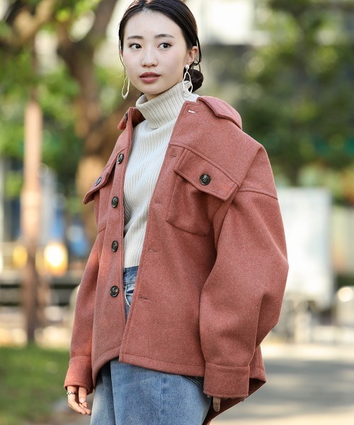 Bou Jeloud(ブージュルード)の「モクフェイクウールCPOシャツジャケット(ミリタリージャケット・レディース・ブラック/モカ/テラコッタ・38)」の20枚目の写真