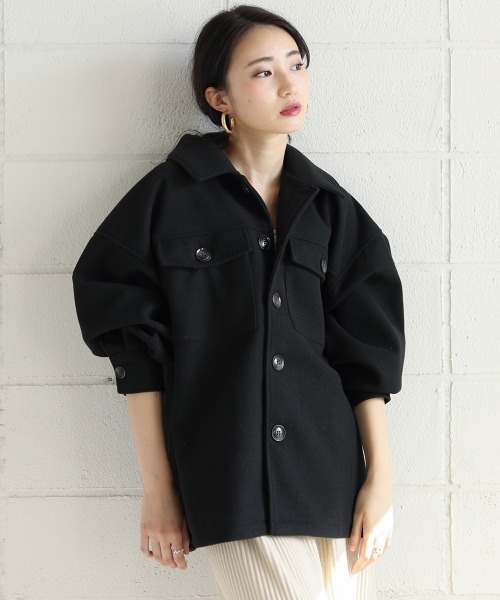 Bou Jeloud(ブージュルード)の「モクフェイクウールCPOシャツジャケット(ミリタリージャケット・レディース・ブラック/モカ/テラコッタ・38)」の21枚目の写真