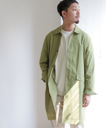 メンズのステンカラーコート グリーン カーキ 緑色系 ファッション