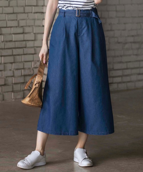 セール リヨセル混デニム素材ワイドパンツ股下５５cm その他パンツ Belluna Plus ベルーナ のファッション通販 Zozotown