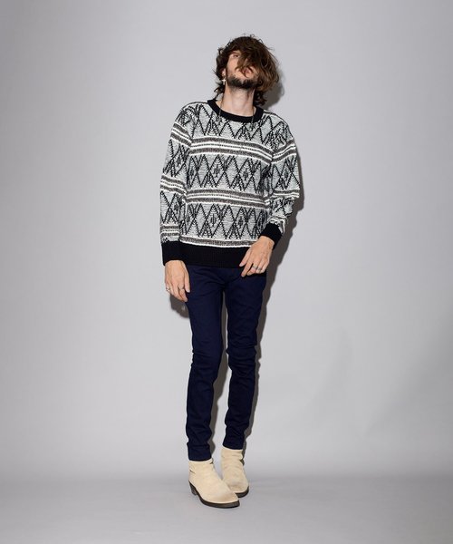 NO ID.（ノーアイディ）の「【NO ID.】Diamond Jacquard Pullover Knit / ダイヤ ジャガード プルオーバー ニット（ニット/セーター・メンズ・キャメル/ブラック/ホワイト・ONE SIZE）」の3枚目の写真