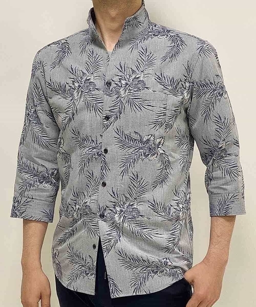 MK MICHEL KLEIN HOMME （エムケーミッシェルクランオム）の「7分袖シャツ／CRボタニカルJQ（シャツ/ブラウス・メンズ・ホワイト/ネイビー/ブルー・MEDIUM/LARGE/X-LARGE）」の4枚目の写真