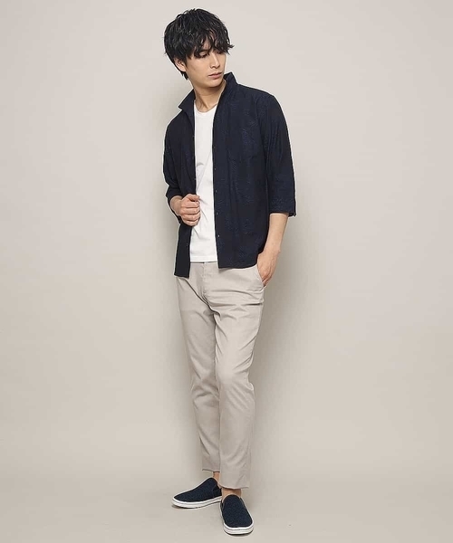 MK MICHEL KLEIN HOMME （エムケーミッシェルクランオム）の「7分袖シャツ／CRボタニカルJQ（シャツ/ブラウス・メンズ・ホワイト/ネイビー/ブルー・MEDIUM/LARGE/X-LARGE）」の7枚目の写真