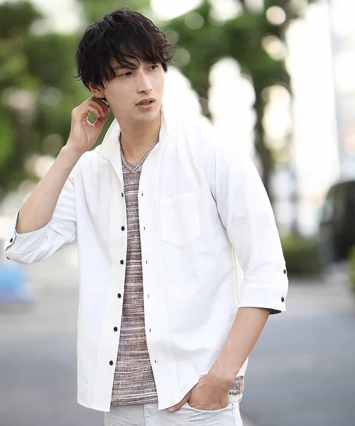 MK MICHEL KLEIN HOMME （エムケーミッシェルクランオム）の「7分袖シャツ／CRボタニカルJQ（シャツ/ブラウス・メンズ・ホワイト/ネイビー/ブルー・MEDIUM/LARGE/X-LARGE）」の18枚目の写真