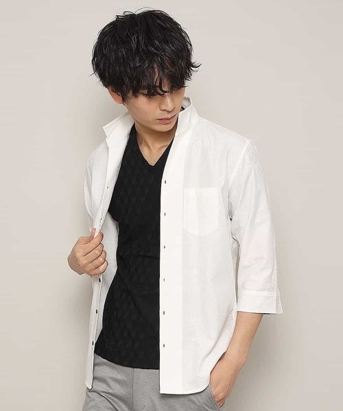 MK MICHEL KLEIN HOMME （エムケーミッシェルクランオム）の「7分袖シャツ／CRボタニカルJQ（シャツ/ブラウス・メンズ・ホワイト/ネイビー/ブルー・MEDIUM/LARGE/X-LARGE）」の20枚目の写真