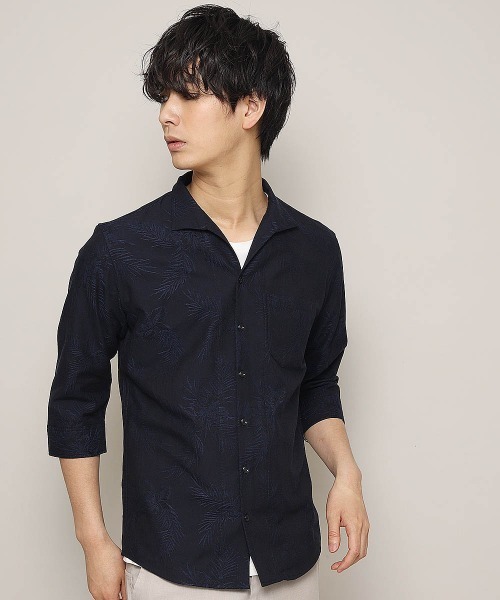 MK MICHEL KLEIN HOMME （エムケーミッシェルクランオム）の「7分袖シャツ／CRボタニカルJQ（シャツ/ブラウス・メンズ・ホワイト/ネイビー/ブルー・MEDIUM/LARGE/X-LARGE）」の3枚目の写真