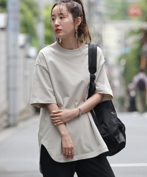 coen(コーエン)の「【WEB限定】天竺ラウンドTシャツ#(Tシャツ/カットソー・レディース・オフホワイト/オリーブ/ライラック/コバルトブルー/ダークグレー・FREE)」の4枚目の写真