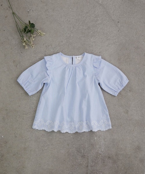 ROPE' PICNIC(ロペピクニック)の「【ROPE' PICNIC KIDS】スカラップレースブラウス(シャツ/ブラウス・キッズ・ブルー/キナリ・110/120/130/140)」の1枚目の写真