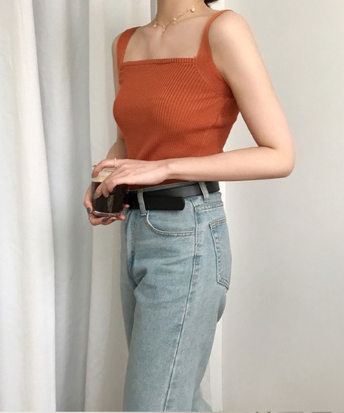 LUGG NAGG(ラグナグ)の「レーヨンリブニットスクエアカットキャミソール(キャミソール・レディース・ブラック/ベージュ/グレー/ライトピンク/グレイッシュブルー/ダークオレンジ/ホワイト・FREE)」の10枚目の写真