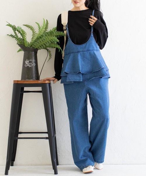 Mysa&Liina（ミーサリーナ）の「２WAYバッグフリルガーリーオールインワン（サロペット/オーバーオール・レディース・ブラック/インディゴブルー/ブルー/サンドベージュ・M）」の2枚目の写真